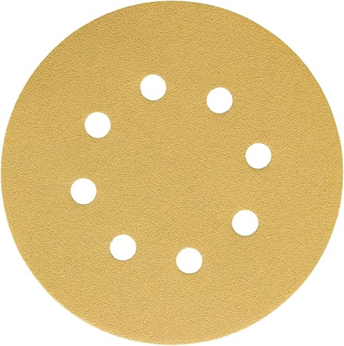Miniatura 9 de Dura-Gold Discos de papel de lija premium de grano 220 de 5 pulgadas, patrón de 8 agujeros, sin polvo, 50 discos, soporte de gancho y bucle para