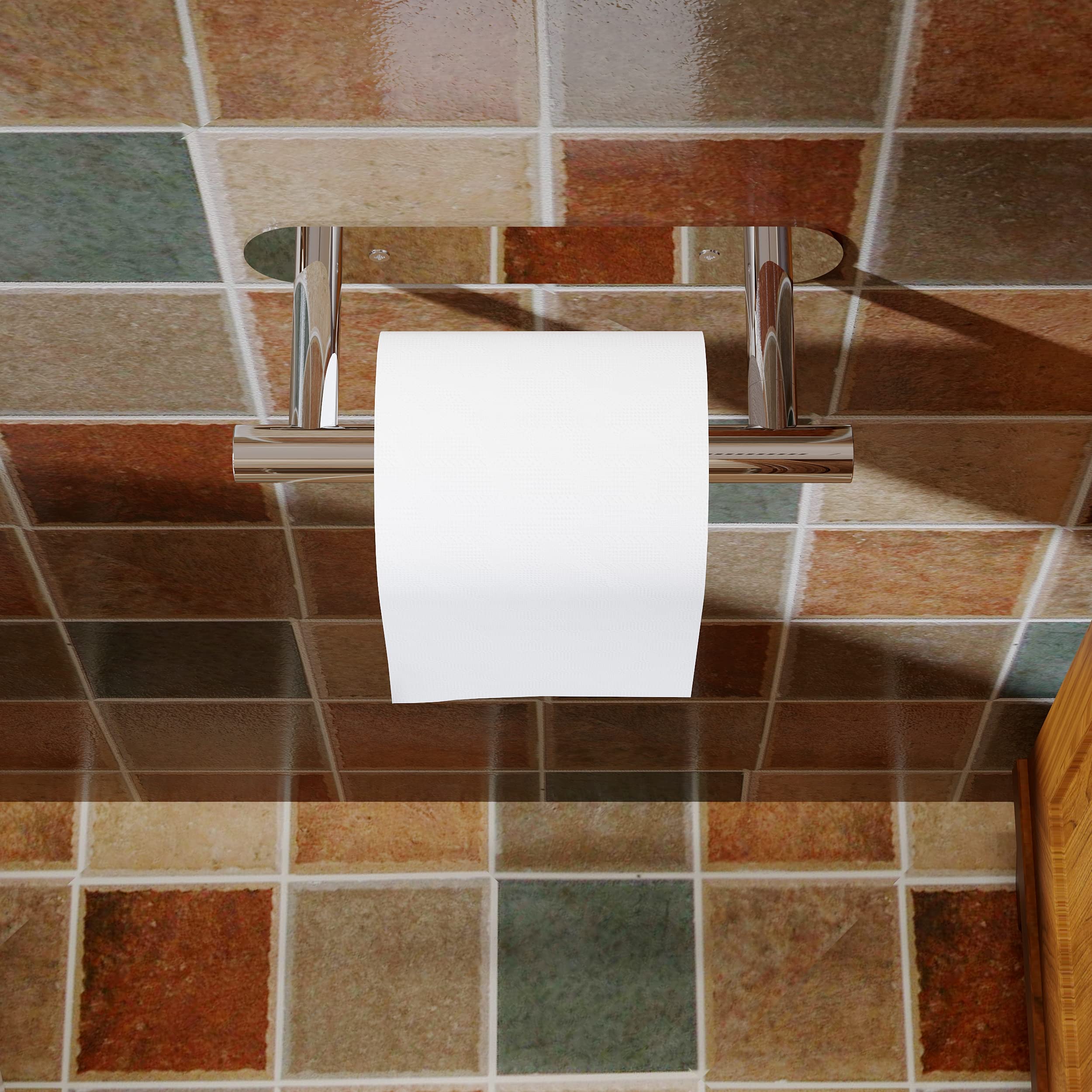 RUACQ Chrome Toilet Paper Holder Adhesive or Drill Wall Mount — Amazon image 3