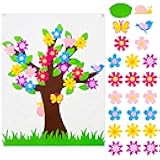 49Pcs DIY Spring Tree Felt Board Craft Kit, Flower Leaf Butterfly Snail Bird Detachable Ornaments Spring Party Decoration for Kids, Activity Creative Game Wall Hanging Decor for Home Classroom
