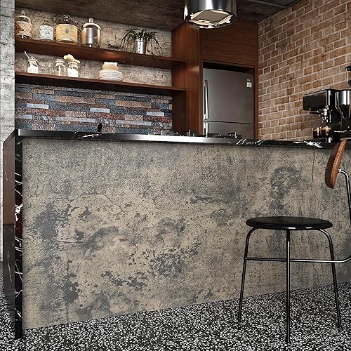 Miniatura 4 de VEELIKE Papel tapiz de hormigón envejecido envejecido para despegar y pegar para dormitorio, baño, papel tapiz texturizado de cemento extraíble,