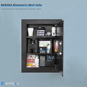 Barska Biometric Fingerprint Steel Wall Safe with Adjustable Shelves DOJ Certified with Pry-Resistant Deadbolts, Mountable for Home, Office, and Business Use