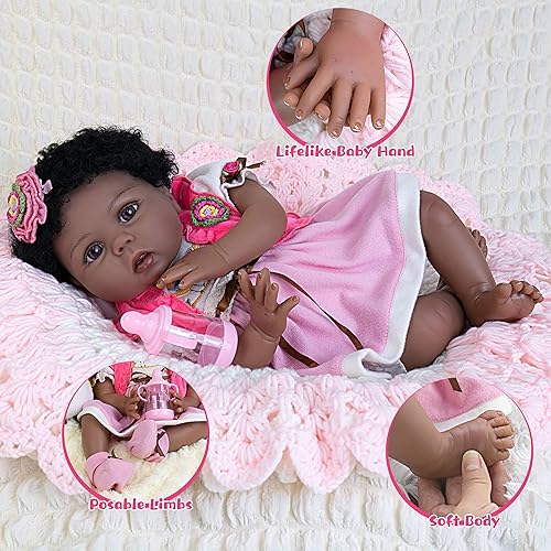Miniatura 2 de EKOKIZ Muñecas de bebé realistas Reborn de 22 pulgadas, muñeca de bebé de la vida real, cuerpo de tela suave, muñeca de bebé recién nacida con ropa