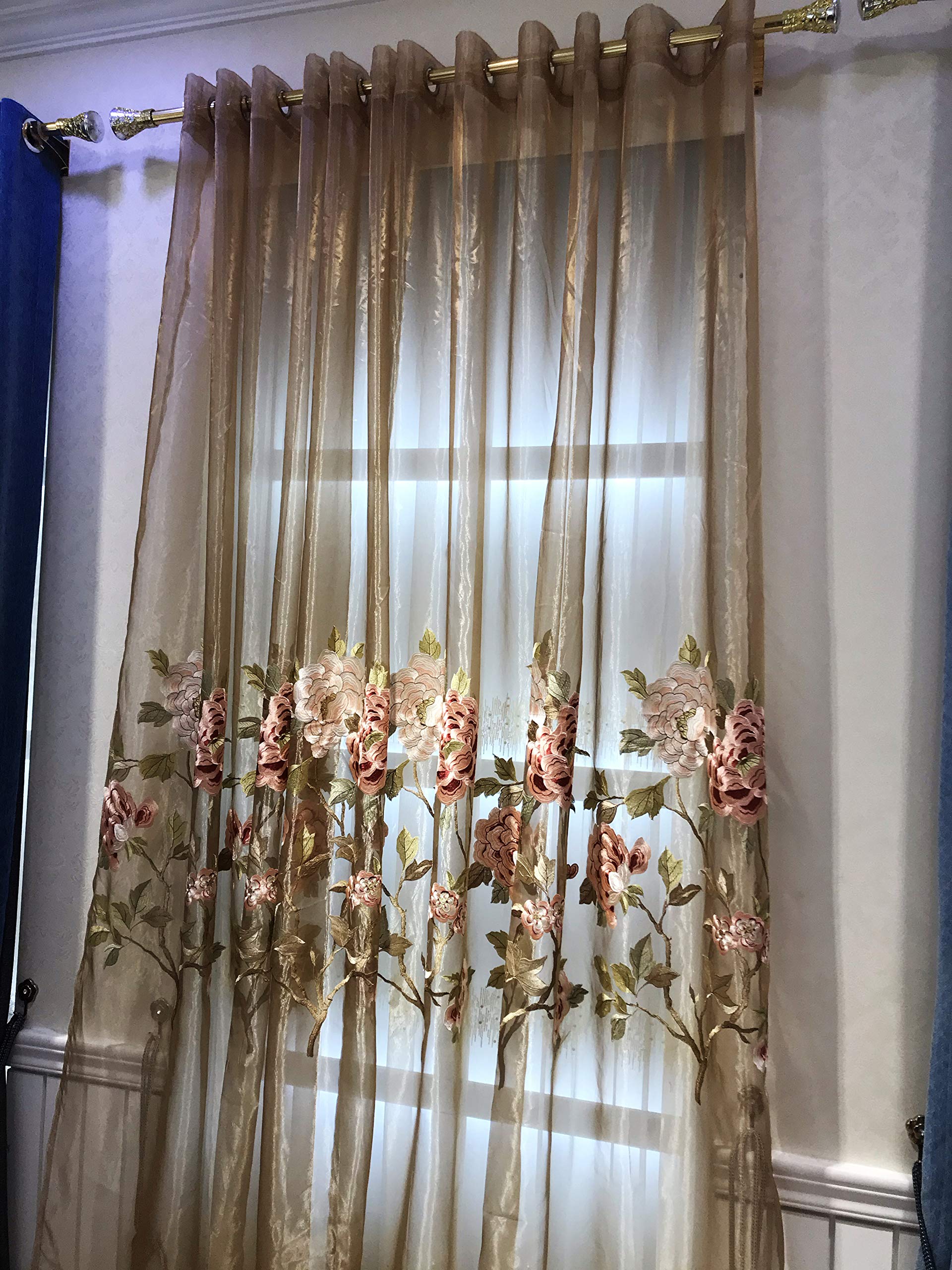 Lactraum Sarah Bernhardt Rideau de salon avec œillets Violet transparent Motif pivoine 200 x 245 cm (l x h)
