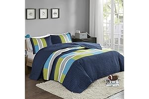 Comfort Spaces Kids Bedspread - Pierre Navy/Blue Stripe Quilt Coverlet