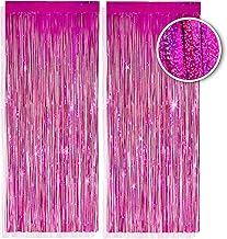 PHENO FLAGS 2 pièces rideau en franges rose, 1x2,5m - décoration scintillante pour le réveillon du Nouvel An avec un look métallique étincelant, guirlande en franges pour votre fête