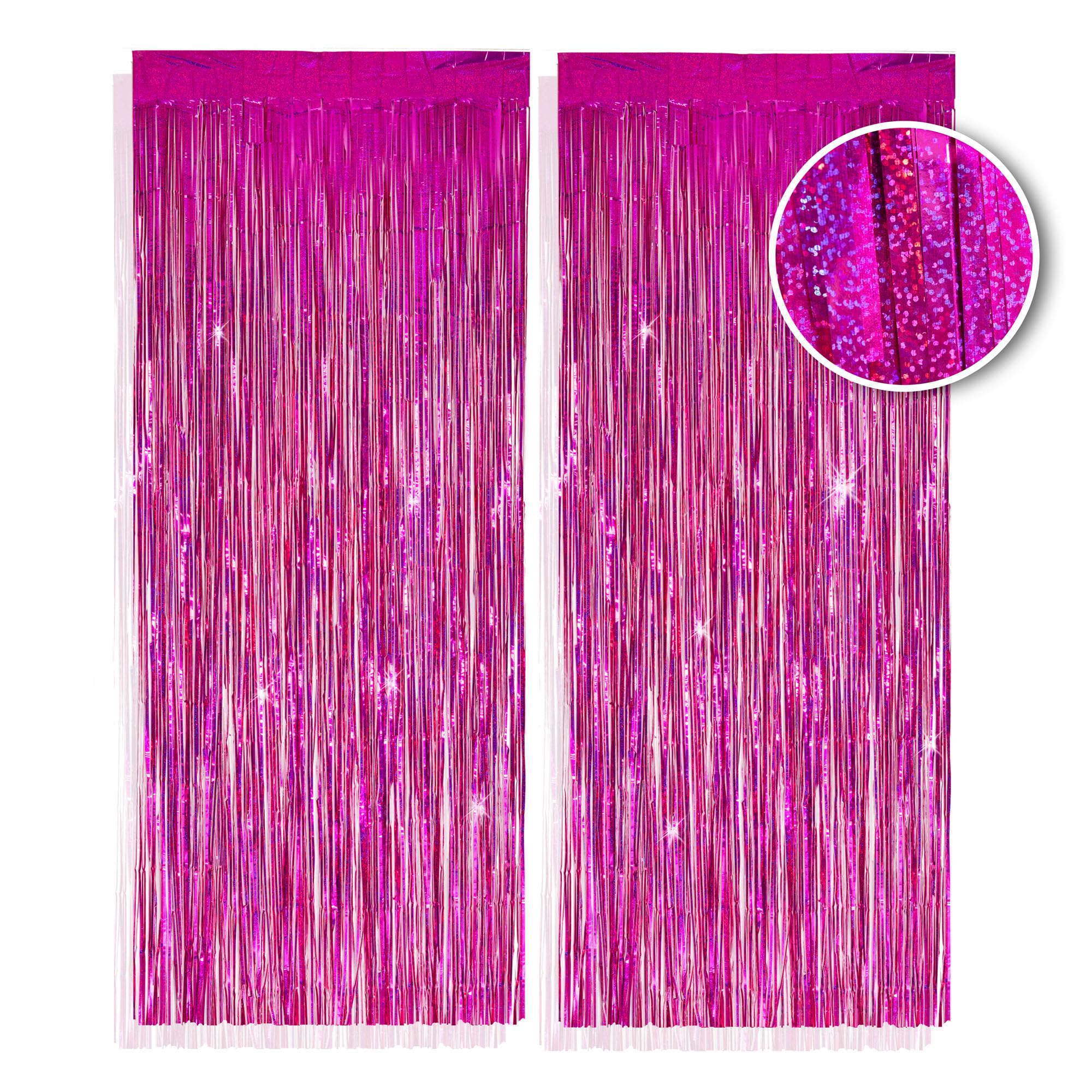2pcs 3.2ft X 8.2ft Hot Pink Metallic Tinsel Foil Fringe