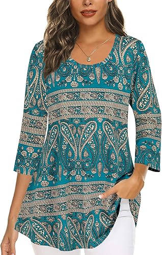 Tencole Camisas de manga 34 para mujer, túnica elegante, ropa casual con estampado floral