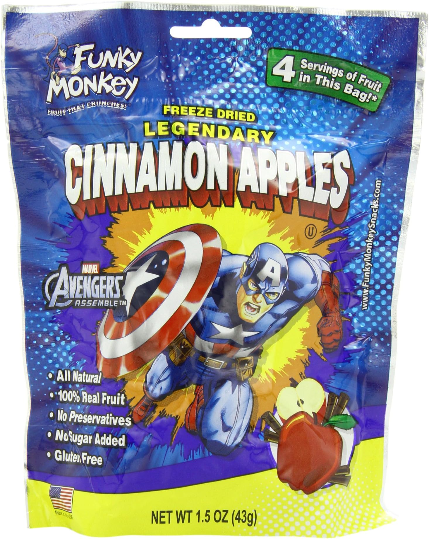 Funky Monkey Snacks, Legendary Cinnamon Apples, Captain America, 1.5 Ounce
