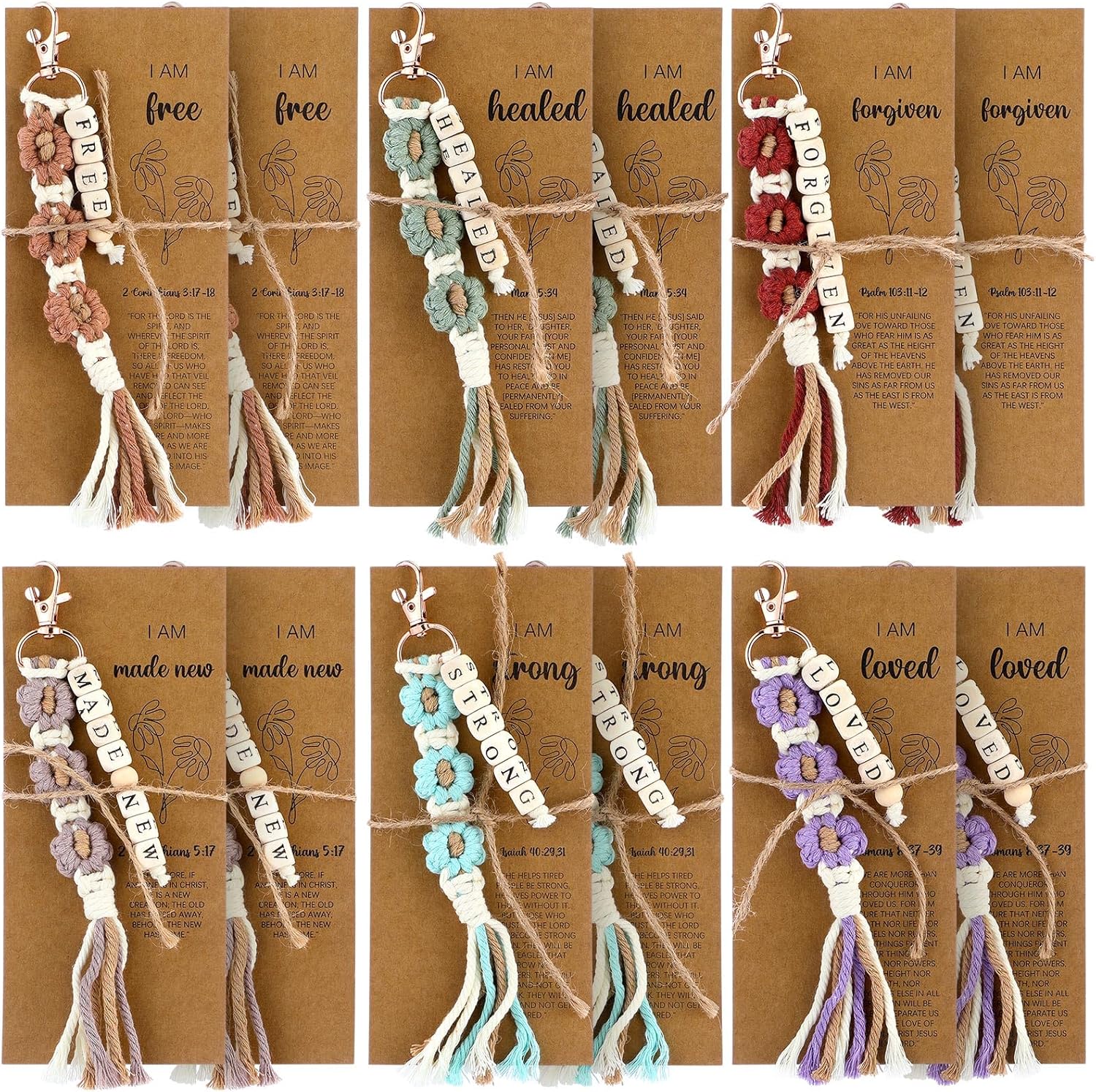 Gerrii 12 Set Mother's Day Keychains Bulk Christian Gifts for Women Christian Bookmarks with Inspirational Bible Verses Macrame Tassel Keychain Back to School Classroom Prize Bible Verse Gift (Dark)