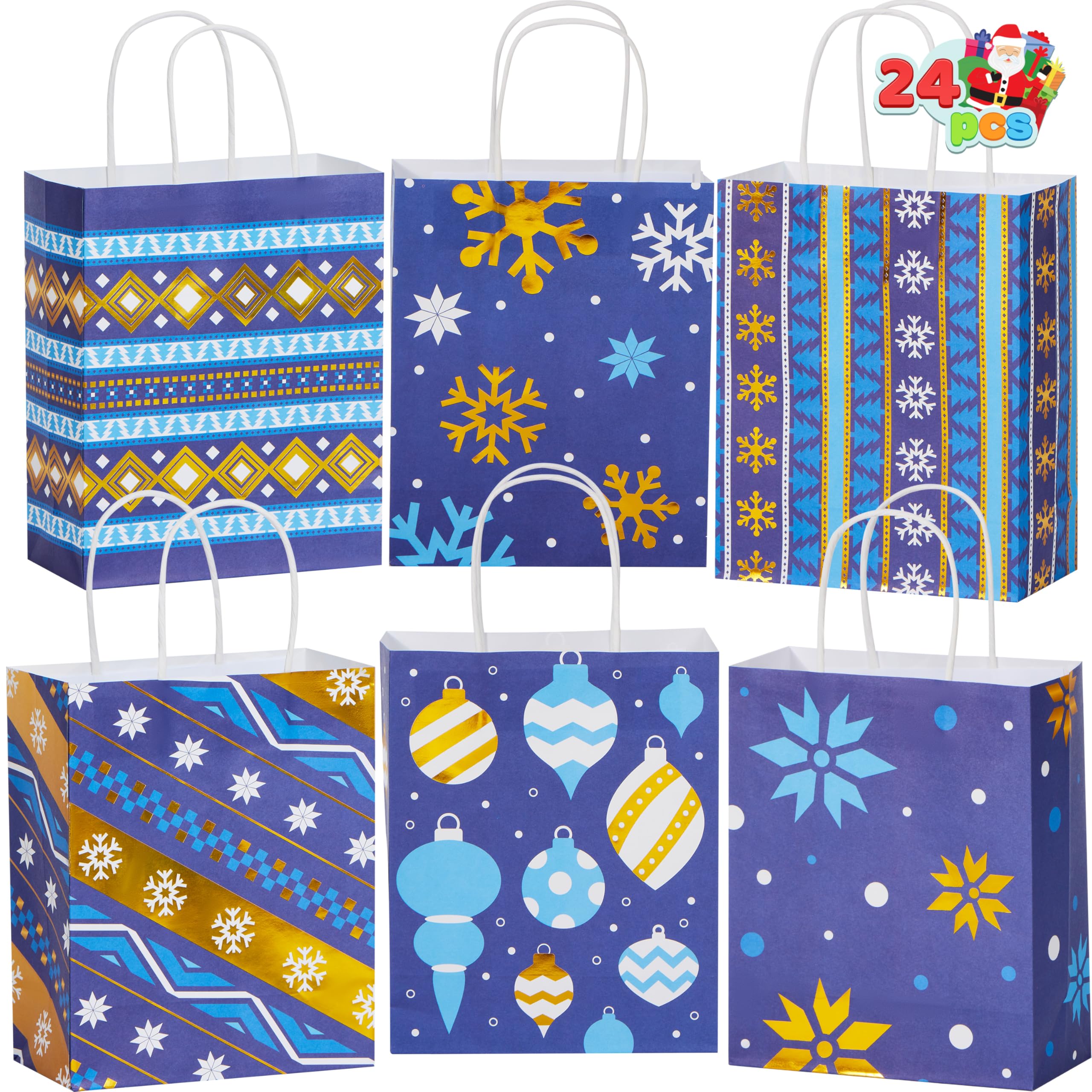 JOYIN 24 Stück Weihnachts-Geschenktüten aus Kraftpapier, für Klassenzimmer und Partygeschenke, Partygeschenke und Dekorationszubehör (blau, 22,9 x 18,9 x 8,3 cm)