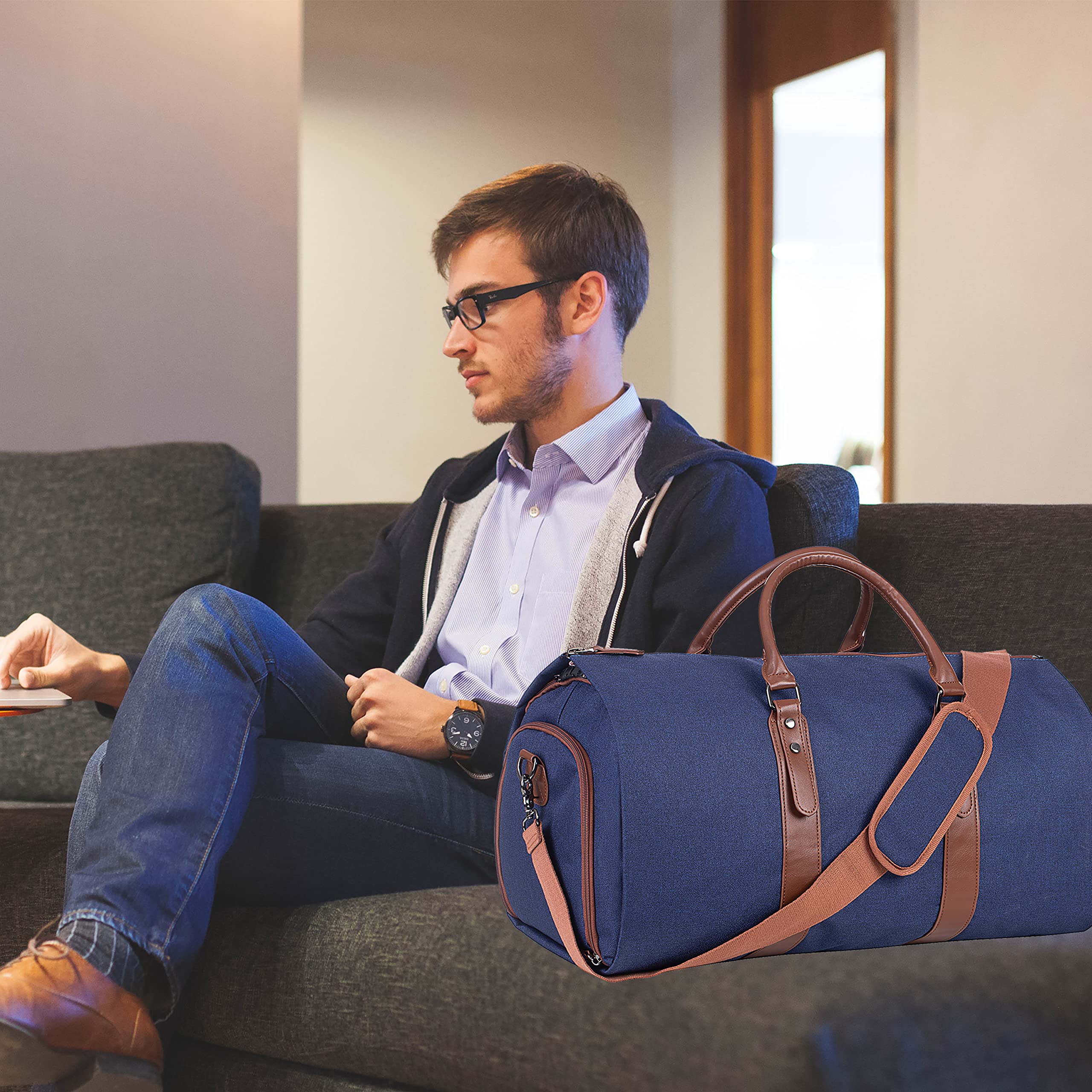 seyfocnia Borsone convertibile da viaggio, borsone porta indumenti, per uomini e donne, borsa da viaggio 2 in 1 da appendere, [Z] blu, Da viaggio