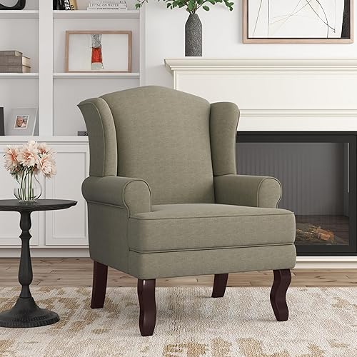 Miniatura 8 de Silla decorativa, sillón tapizado con respaldo alto con esponja de alta resistencia y patas de madera, sillas individuales modernas y cómodas de