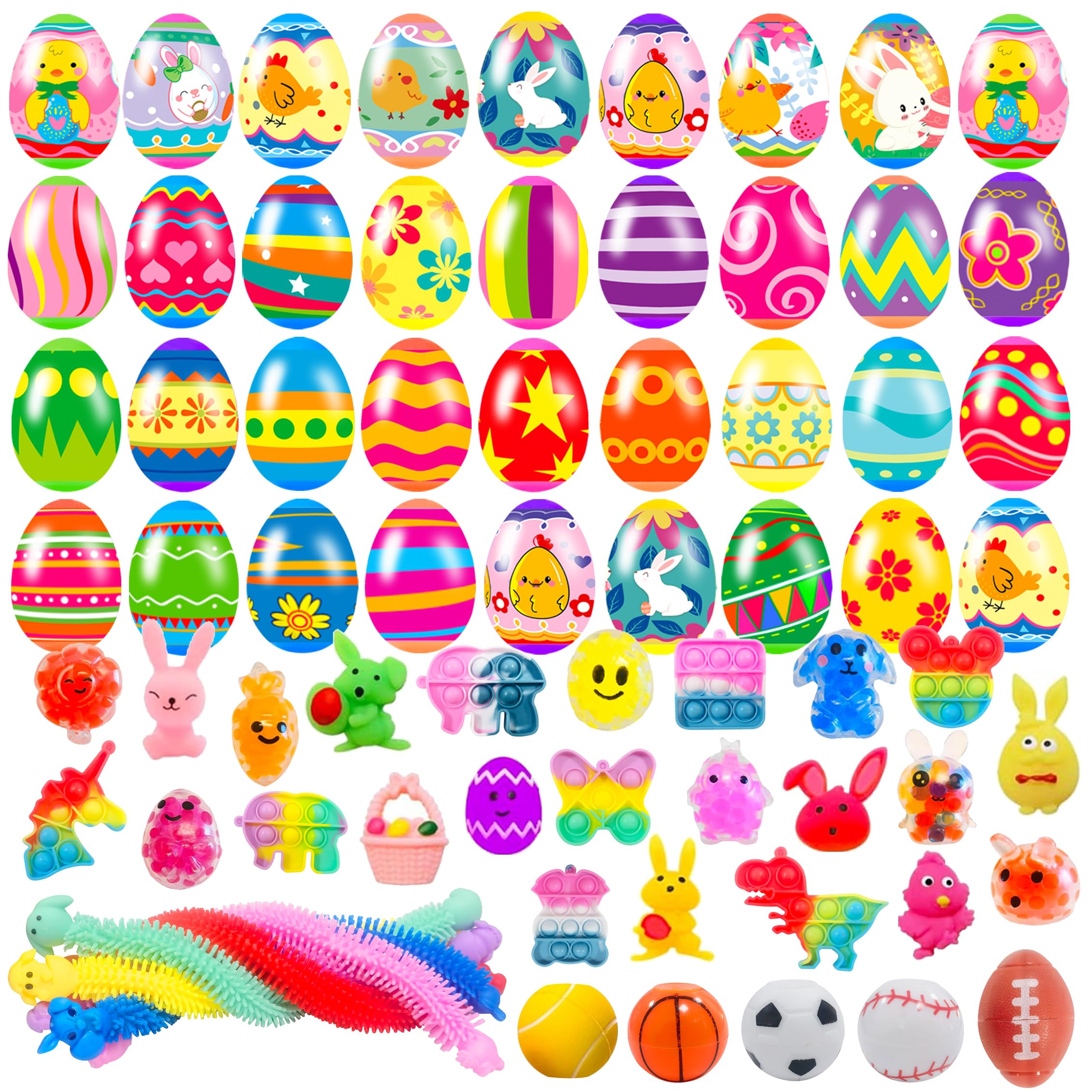 36 Pack Prefilled Easter Eggs with Fidget Toys Bright Colorful Easter Eggs Prefilled with Variety Easter Stress Toys Inside Great for Kids Toddler Easter Basket Stuffers Eggs Fillers Party Favors