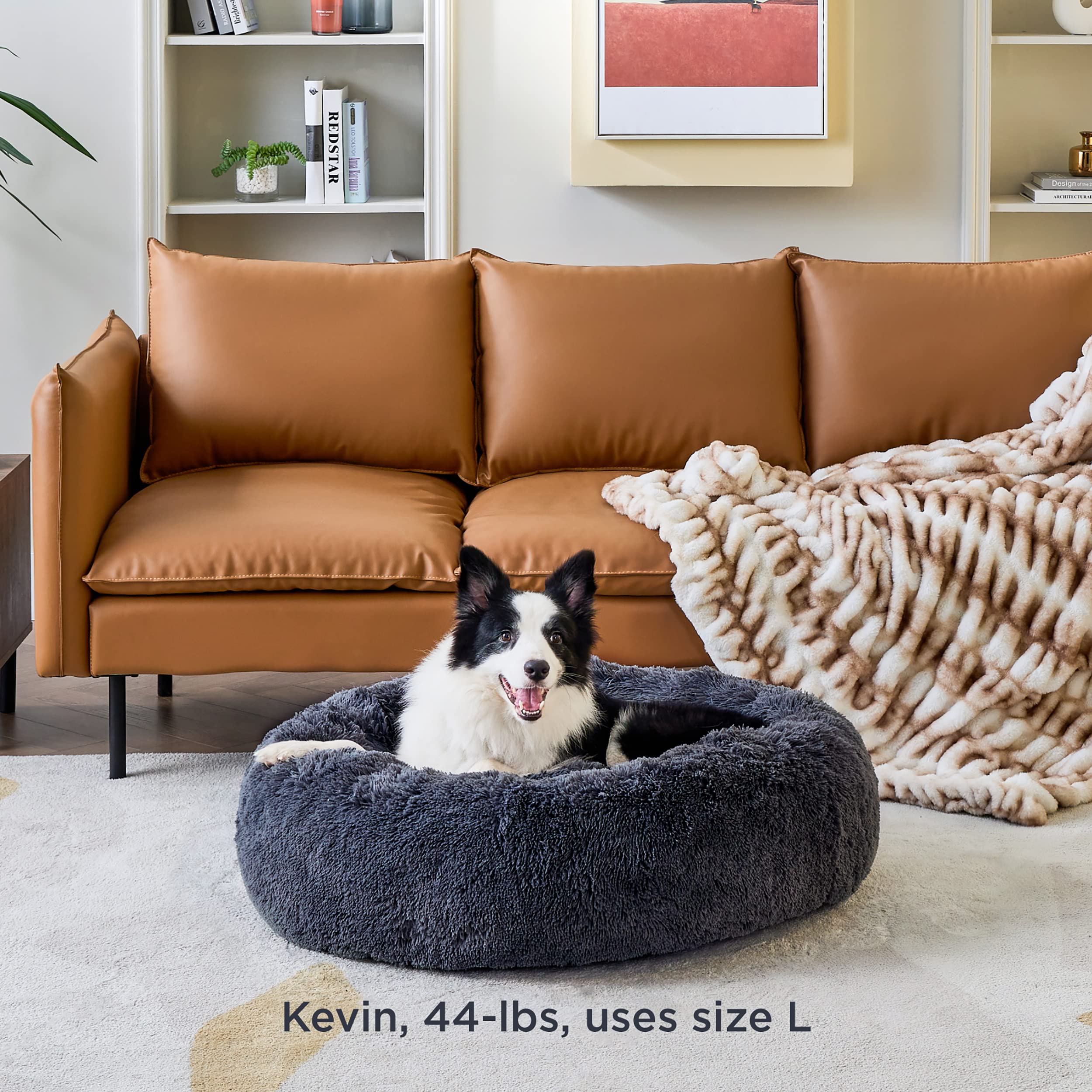 Bedsure Katzenbett waschbar Flauschiges Hundebett - Ø 80 cm Katzenschlafplatz für Katzen und Hunde, plüsch Katzenkissen rund Kuschelbett, dunkelgrau