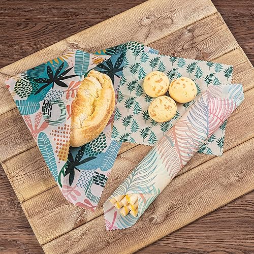 Miniatura 4 de Akeeko Envolturas reutilizables de cera de abejas  Surtido de 9 paquetes, reutilizables, sin plástico, almacenamiento de alimentos 4 pequeños, 3