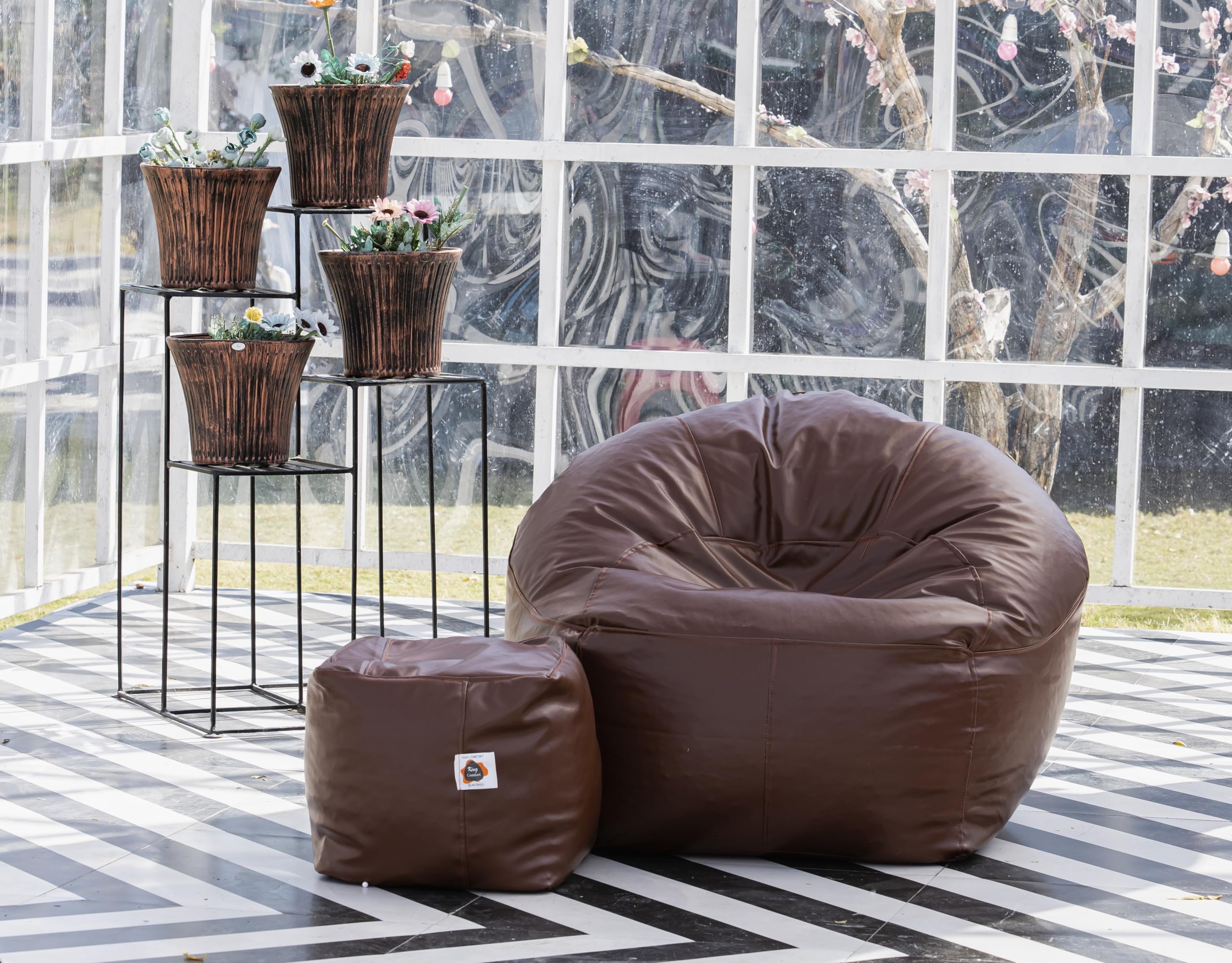King Comfort Faux Leather Choclate Brown Sofa Muda Bean Bag with Foot Rest | 1-Year Warranty | Lounge Chair Cover for Home, Office, Bedroom | 3XL-image-20