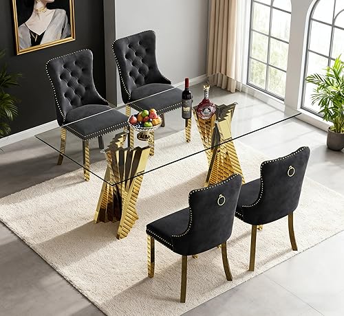 Miniatura 28 de Juego de 5 mesas de comedor de cristal plateado, mesa rectangular moderna de cocina y comedor de 70 pulgadas para 4, mesa de comedor de vidrio Mesa