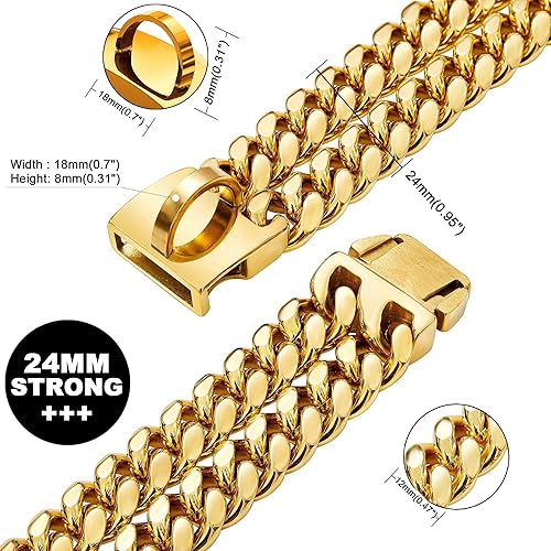 Miniatura 2 de Collar de cadena de metal dorado para perro con diseño de hebilla segura, eslabones cubanos de 18 quilates, fuerte y resistente, a prueba de