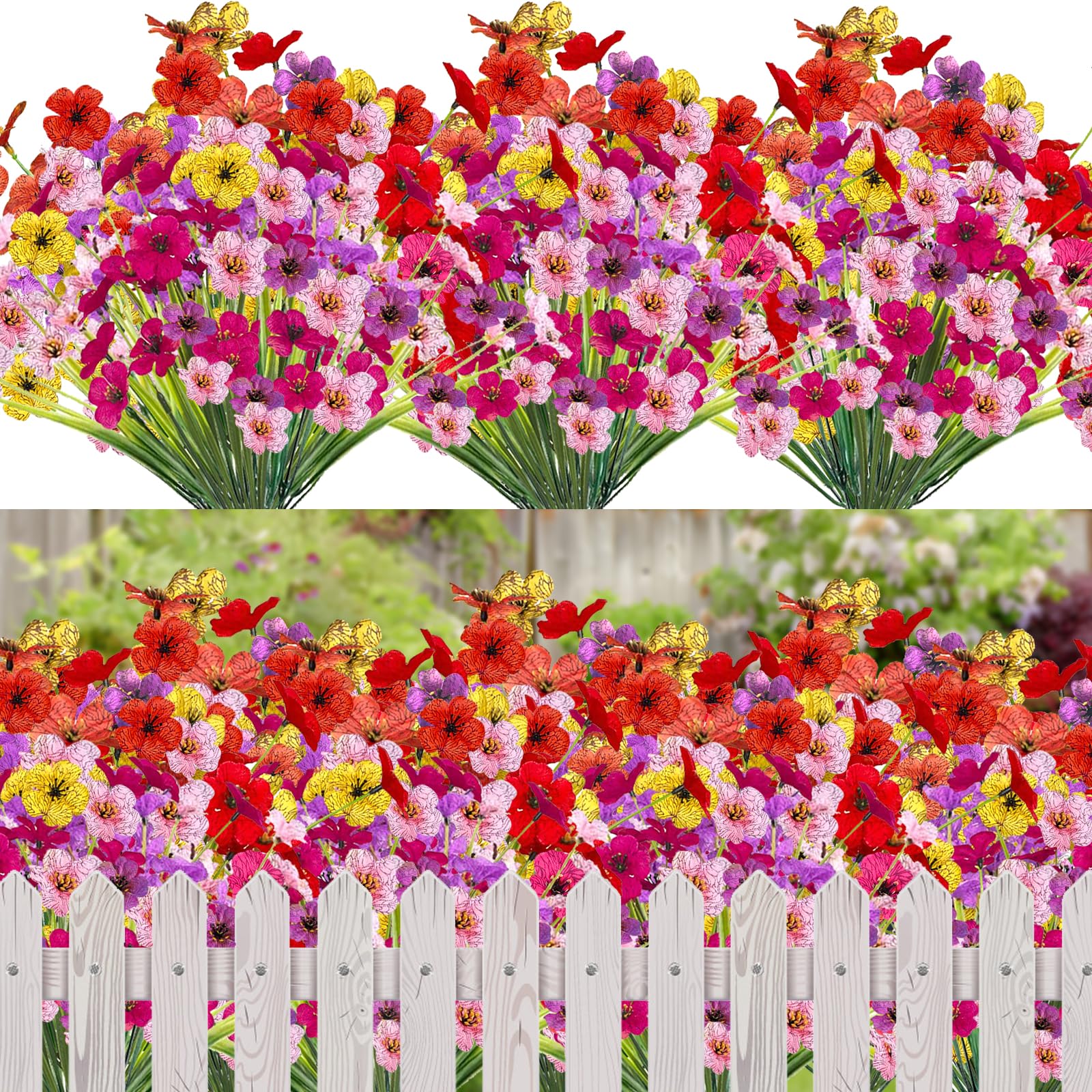 12 Bundles Outdoor Artificial Flowers, Indoor Decorative Fake Flowers for Home Garden Wall Wedding Party, Fake Flowers for Outside Planter Window Box (Multi)