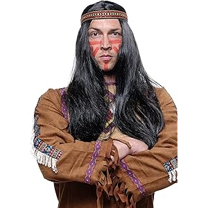 Parrucca Indiana Wild West WIDMANN MILANO | Capelli Neri Lunghi | Con Fascia E Piuma | Per Feste E Costumi - Foto 5