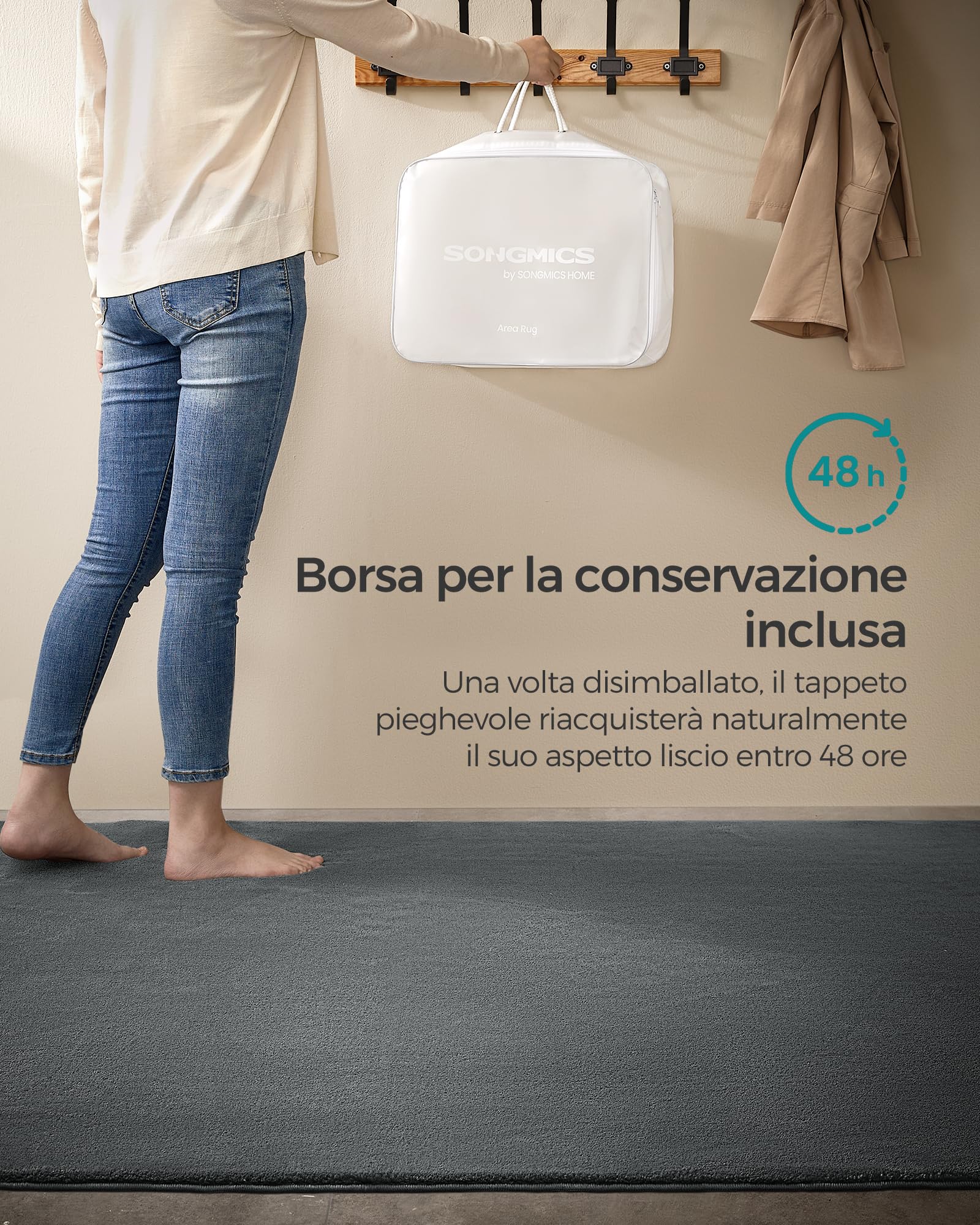 SONGMICS Tappeto per Soggiorno, Tappeto 200 x 290 cm, Tappeto Salotto Antiscivolo, per Soggiorno Camera da Letto Cameretta, Lavabile in Lavatrice, Moderno, Grigio Tortora TAR014G01