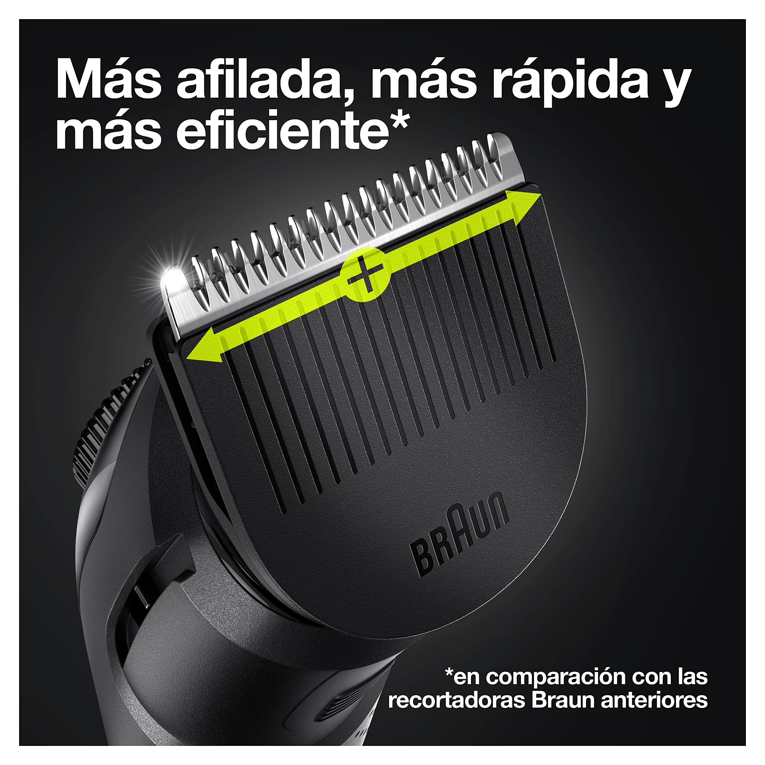 Braun Recortadora de Barba, Máquina Cortar Pelo, Cortapelos Hombre para Cara y Pelo con Láminas Afiladas de Larga Duración y Maquinilla Gillette, 39 Ajustes de Longitud, 3 BT3341, Negro/Verde