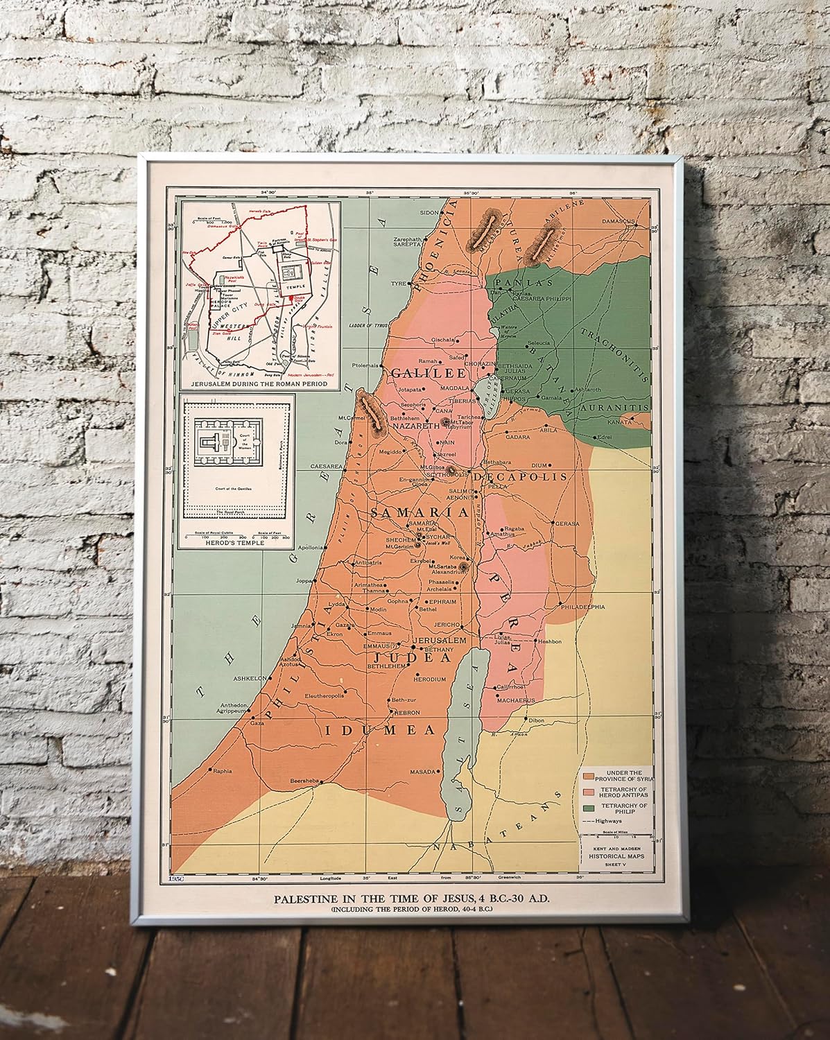 1912 Map - Palestine in the time of Jesus, 4 BC - 30 AD - Israel Holy Land Decor - Unframed Wall Art Poster Print - Ancient History - Christian Gifts - Bible Posters For Classroom (16"x22")