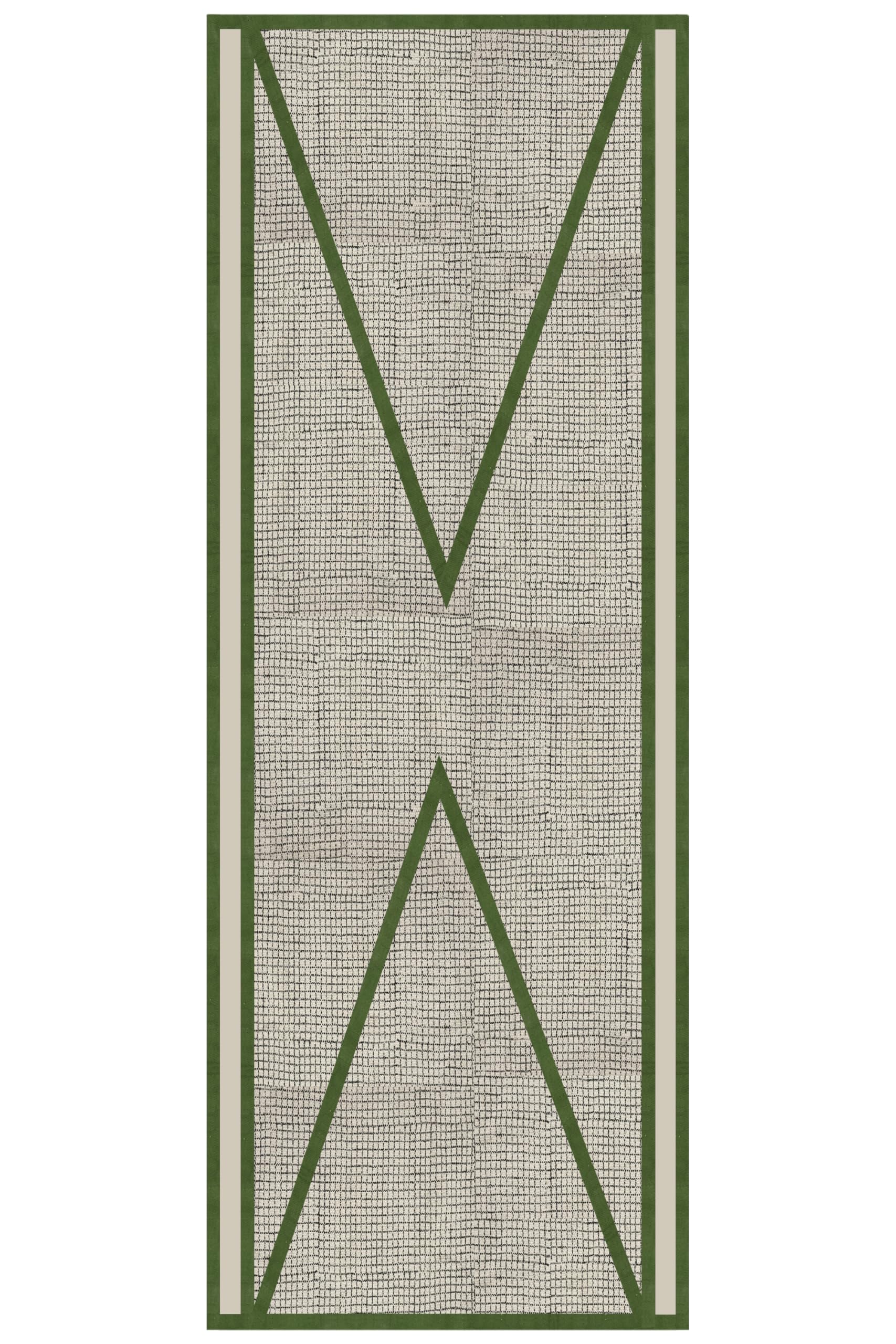Tapis en coton lavable vert style kilim facile à nettoyer 122x182