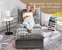 Vista 3 de Hobestluk - Sofá cama de espuma para espacios pequeños, sofás cómodos con reposapiés, sofás reclinables pequeños para sala de estar, dormitorio, Gris