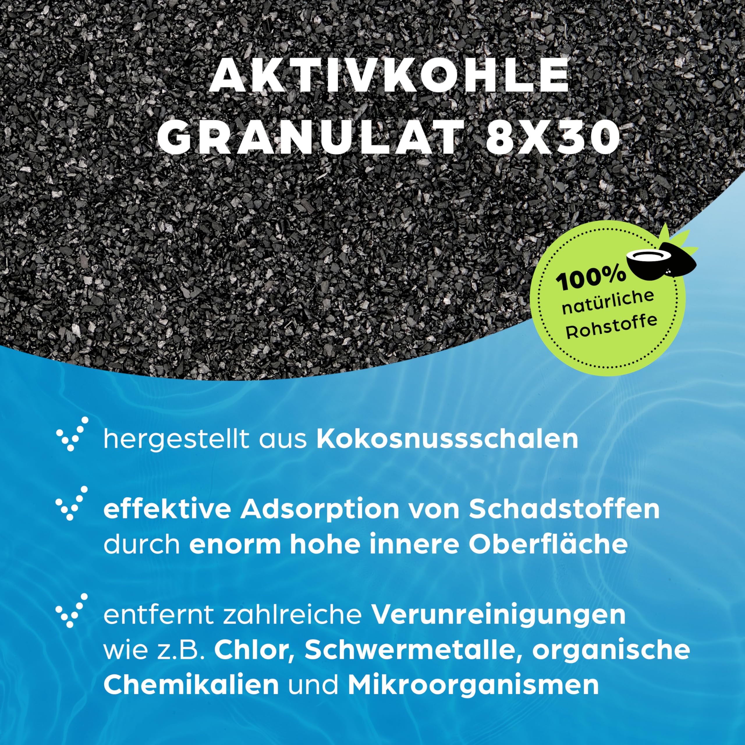 Carbón activo granulado de 20 litros de cáscaras de coco para filtro de agua para acuario y estanque, malla 8 x 30, grano 2,36 – 0,6 mm, clase energética A, se puede utilizar como filtro de