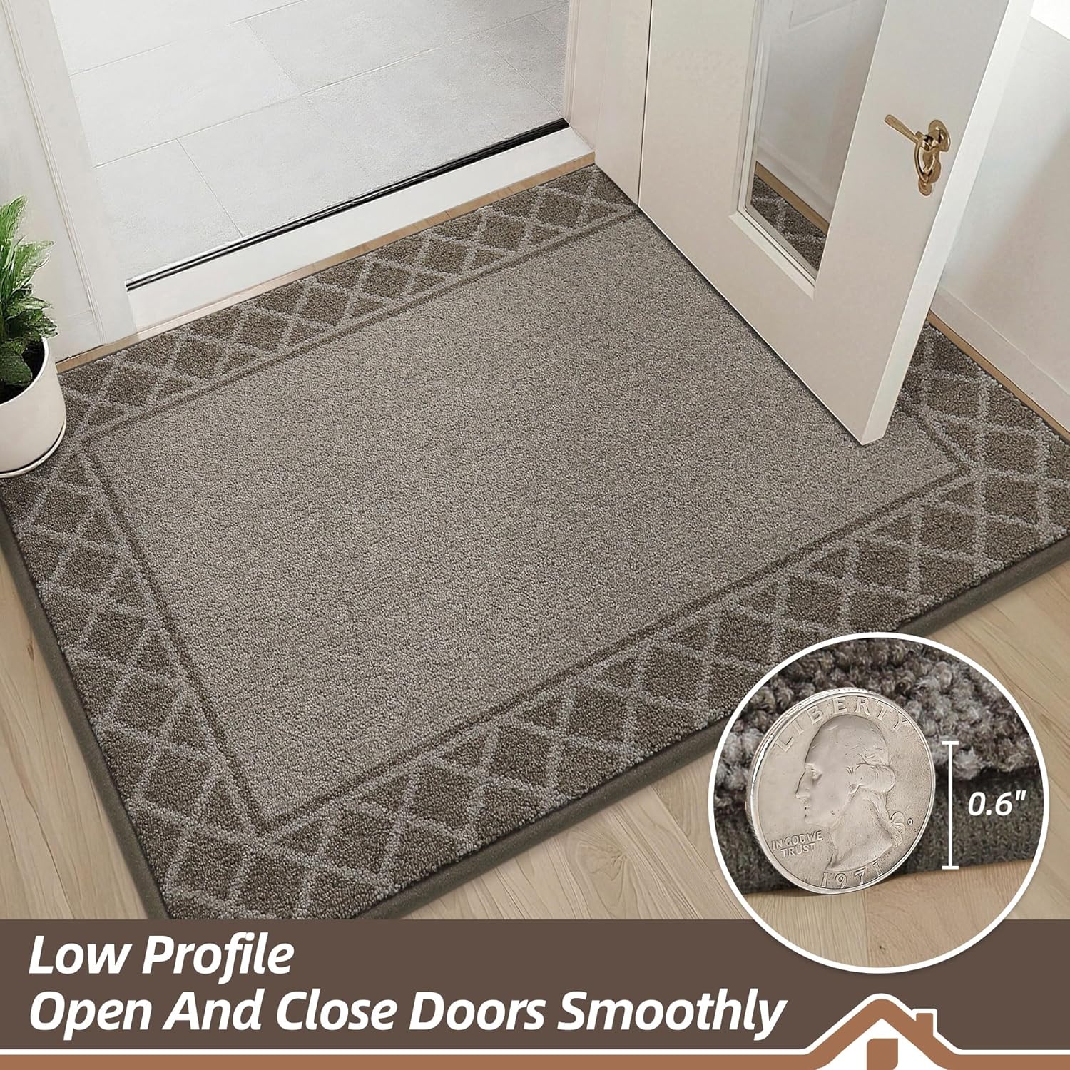 BEQHAUSE Door Mat Indoor Entrance Dirt Trapper Rugs for Entryway Non Slip Welcome Mat Absorbent Floor Mat Low Profile Washable Front Doormat for Dirty Paws, 20" x 32", Brown
