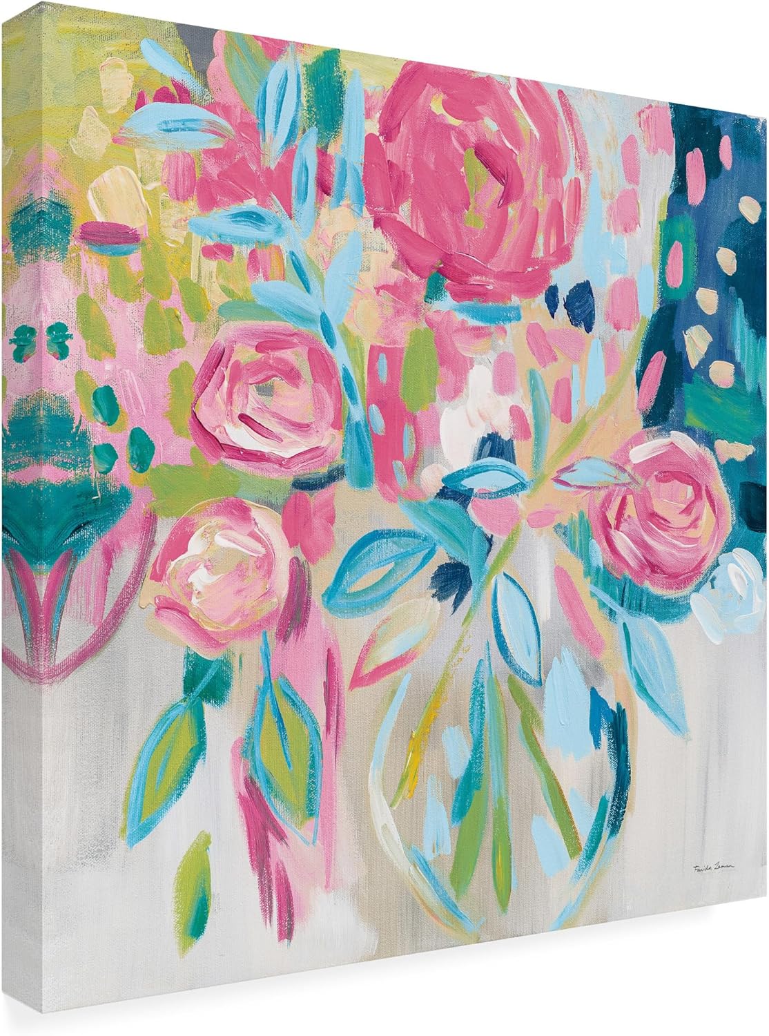 Wrapped Canvas Wall Art - Farida Zaman 'Summer Pink Floral' Wall Art for Living Room, Bedroom, or Office Décor - 35x35