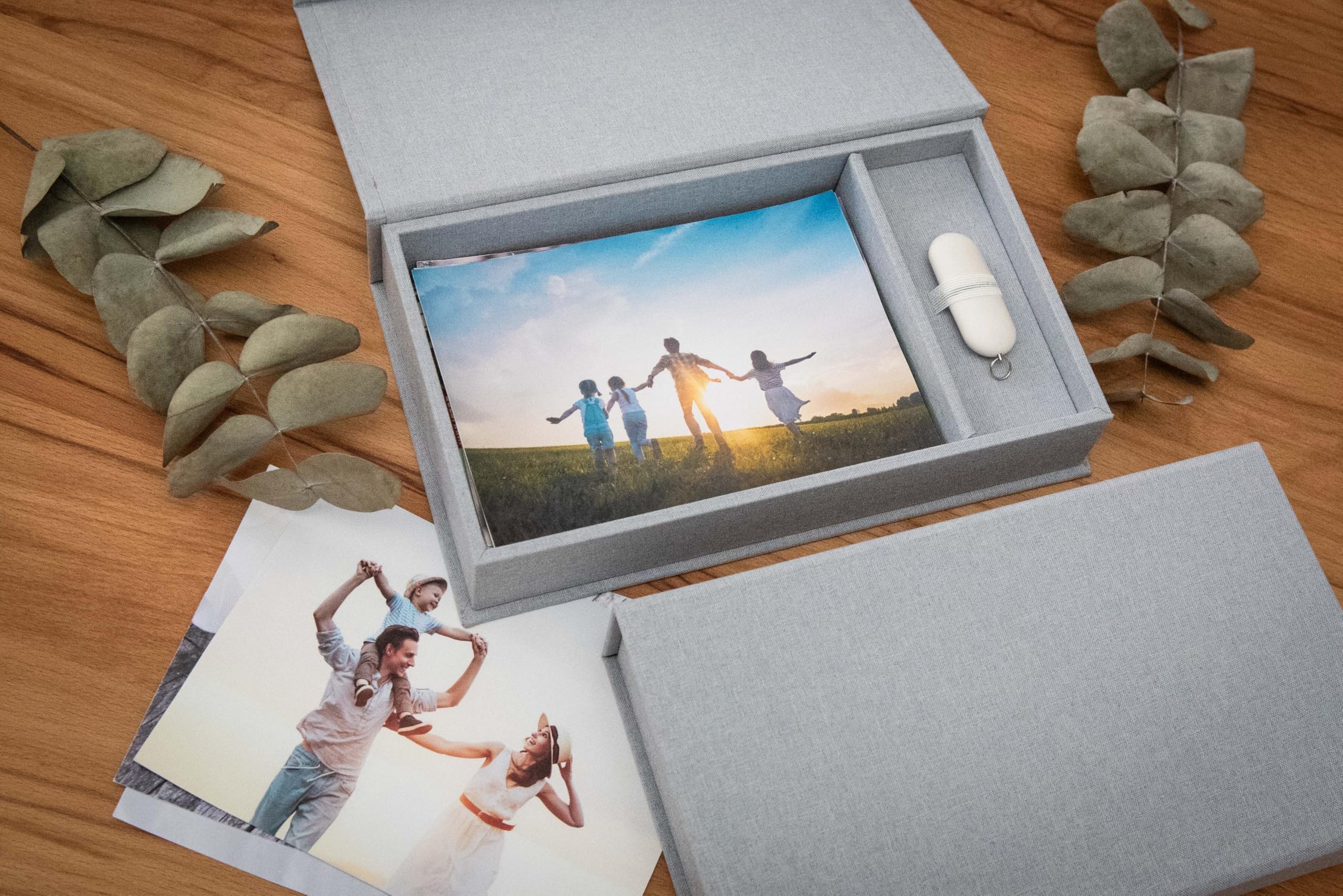 Contenitore USB per matrimonio, con scatola fotografica, 13 x 18 cm, tessuto di lino (HGray)