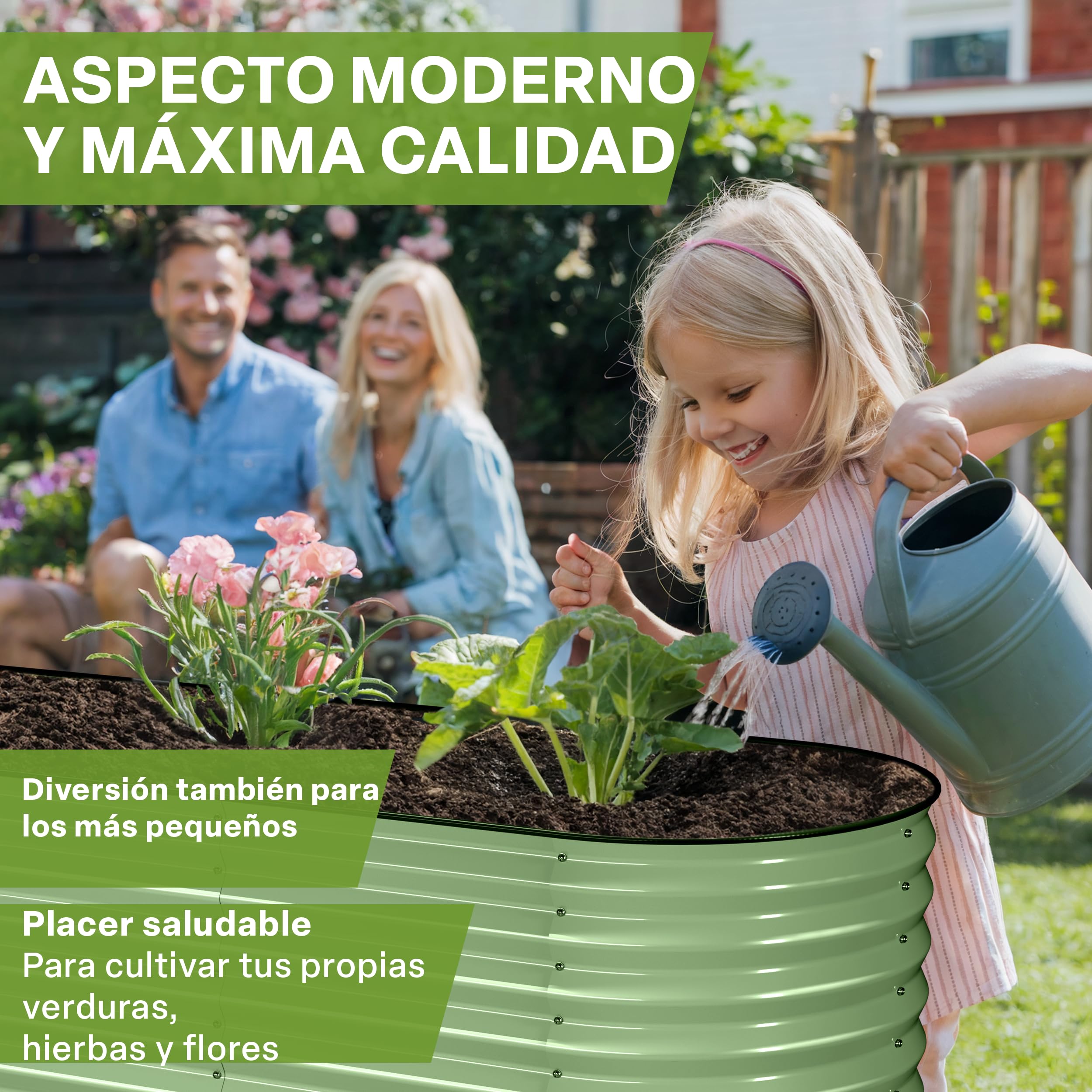 TTL GARDEN 200 x 60 x 45 cm Metal Hochbeet Fusion 6 en 1 Salvia Verde – Acero inoxidable galvanizado y lacado, 45 cm de alto 60 cm de ancho, forma ovalada, estable, jardín, bancal para verduras