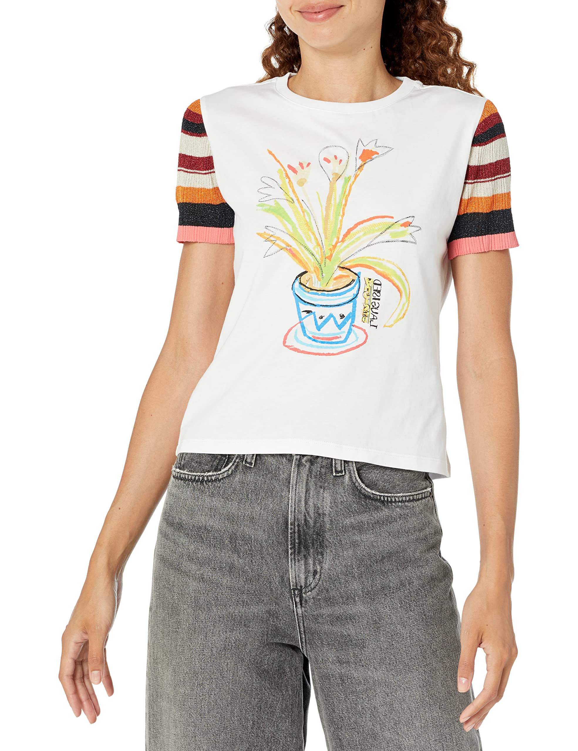 Desigual Women's White T-Shirts, M, Short Sleeve T-Shirt