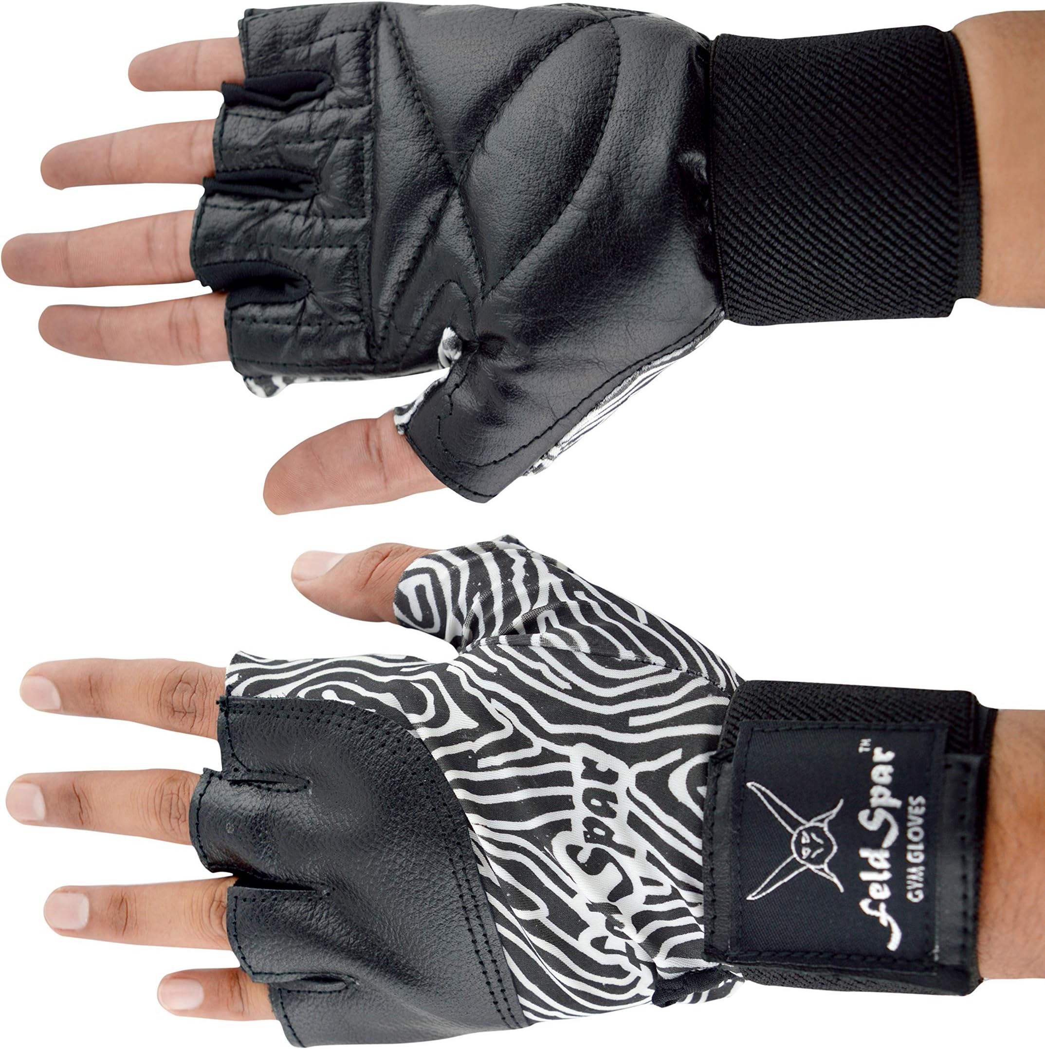 FeldSpar Printed Finger Cut Gym Gloves, Weight Lifting Gloves, Bike Gloves - Free Size Hand Gloves with Wrist Support