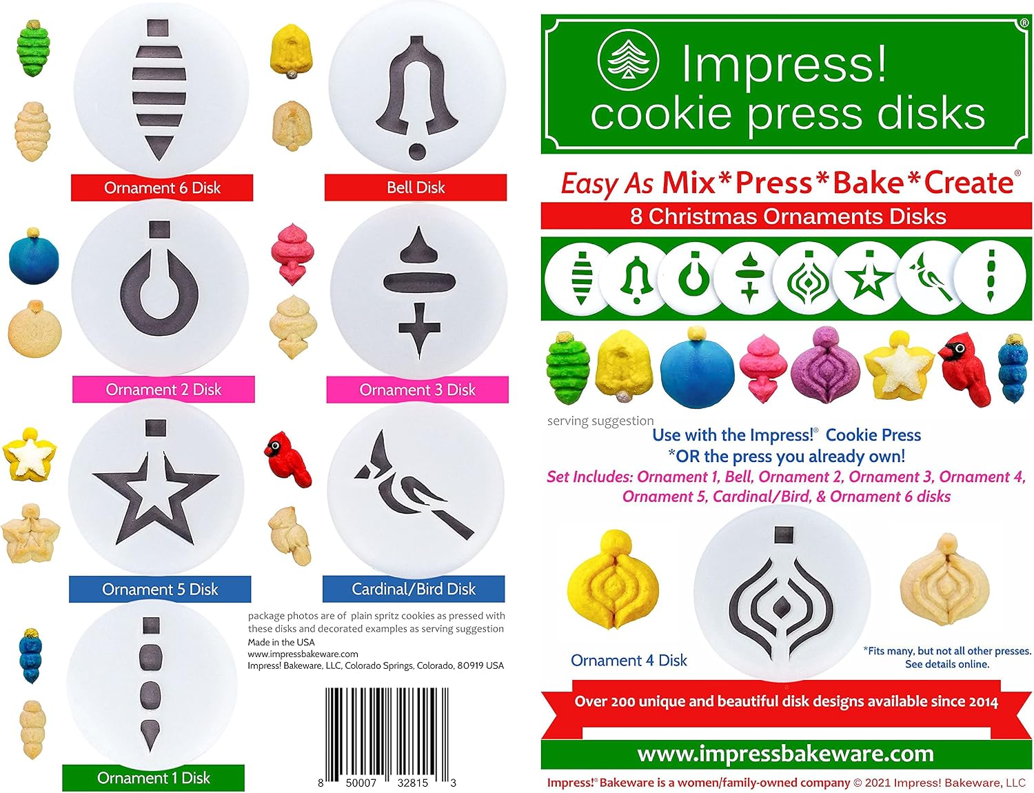 Impress Cookie Press Disks - Christmas Ornaments Set of 8