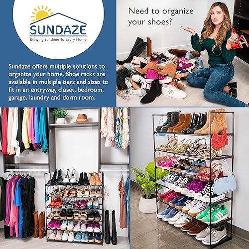 Miniatura 5 de Sundaze Zapatero de metal de 6 niveles para entrada de puerta delantera, organizador de zapatos alto resistente para armario, dormitorio, entrada,
