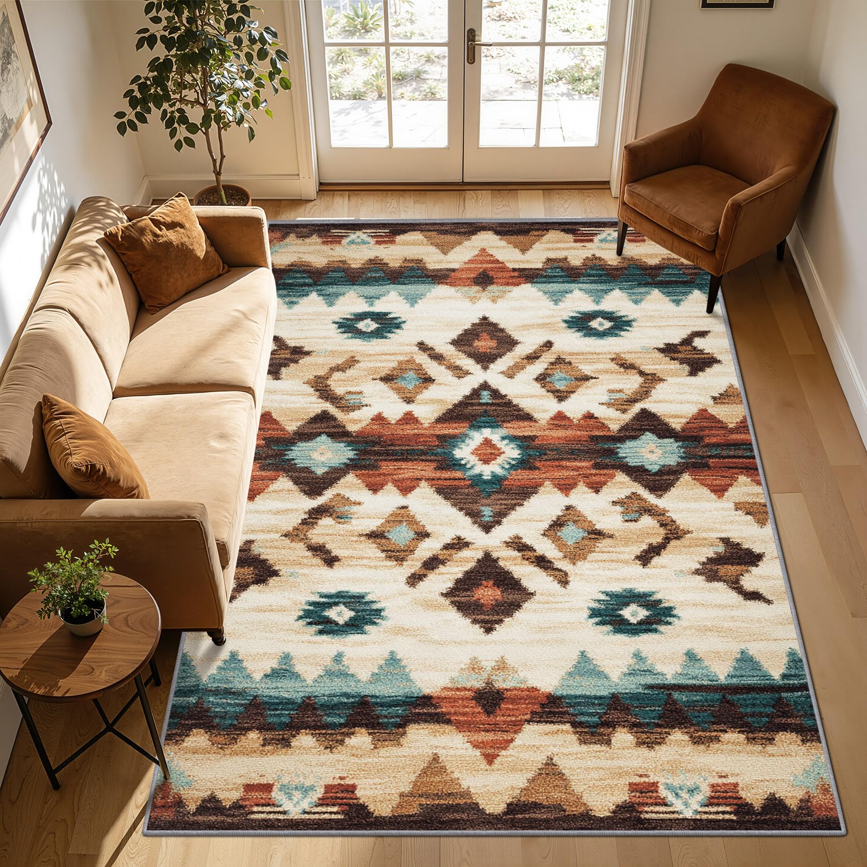 Mistela Native American Teppich 100x200 cm Braun Grün Orange