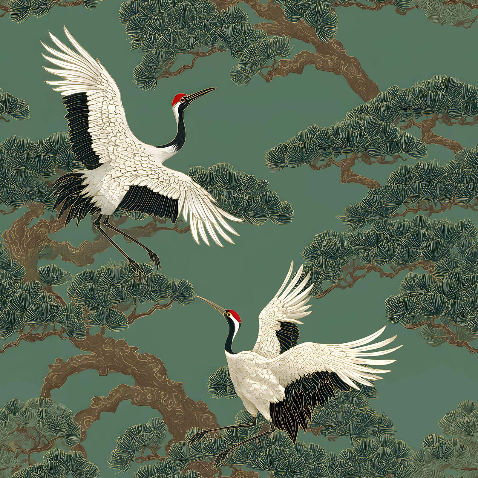 VaryPaper Oriental Crane Bird Peel and Stick Wallpaper 44.5x200cm