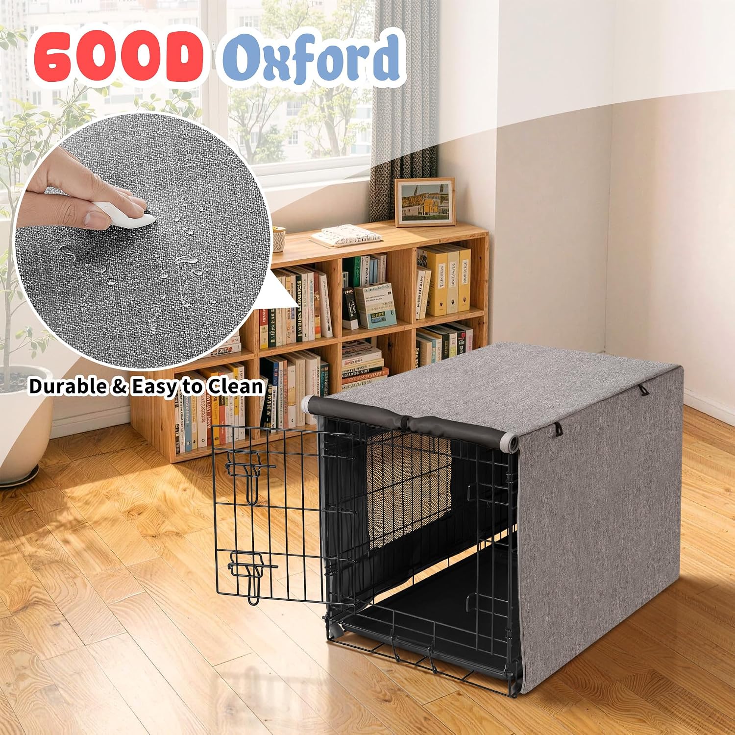 Akinerri Dog Crate Cover with Mesh Window, Double Door Waterproof Pet Kennel Cover, Durable 600D Polyester Protective Cage Cover for 30 Inch Dog Crate - Grey