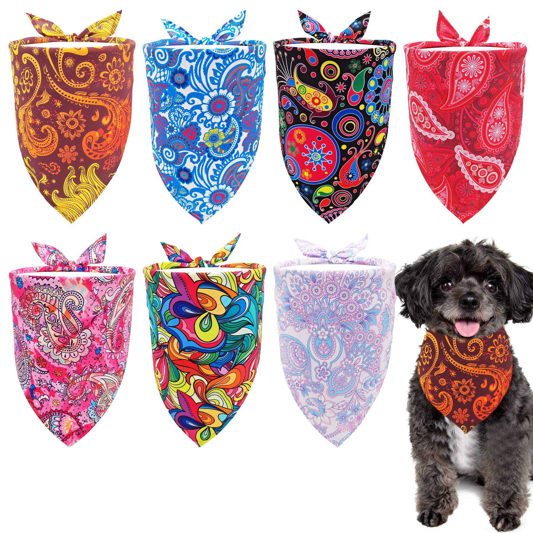 Pai Sence 7 PCS Paisley Dog Bandanas for Small Dogs Stitching Edge Dog Bandanas for Print One Side Puppy Doggy Scarves Party Grooming S