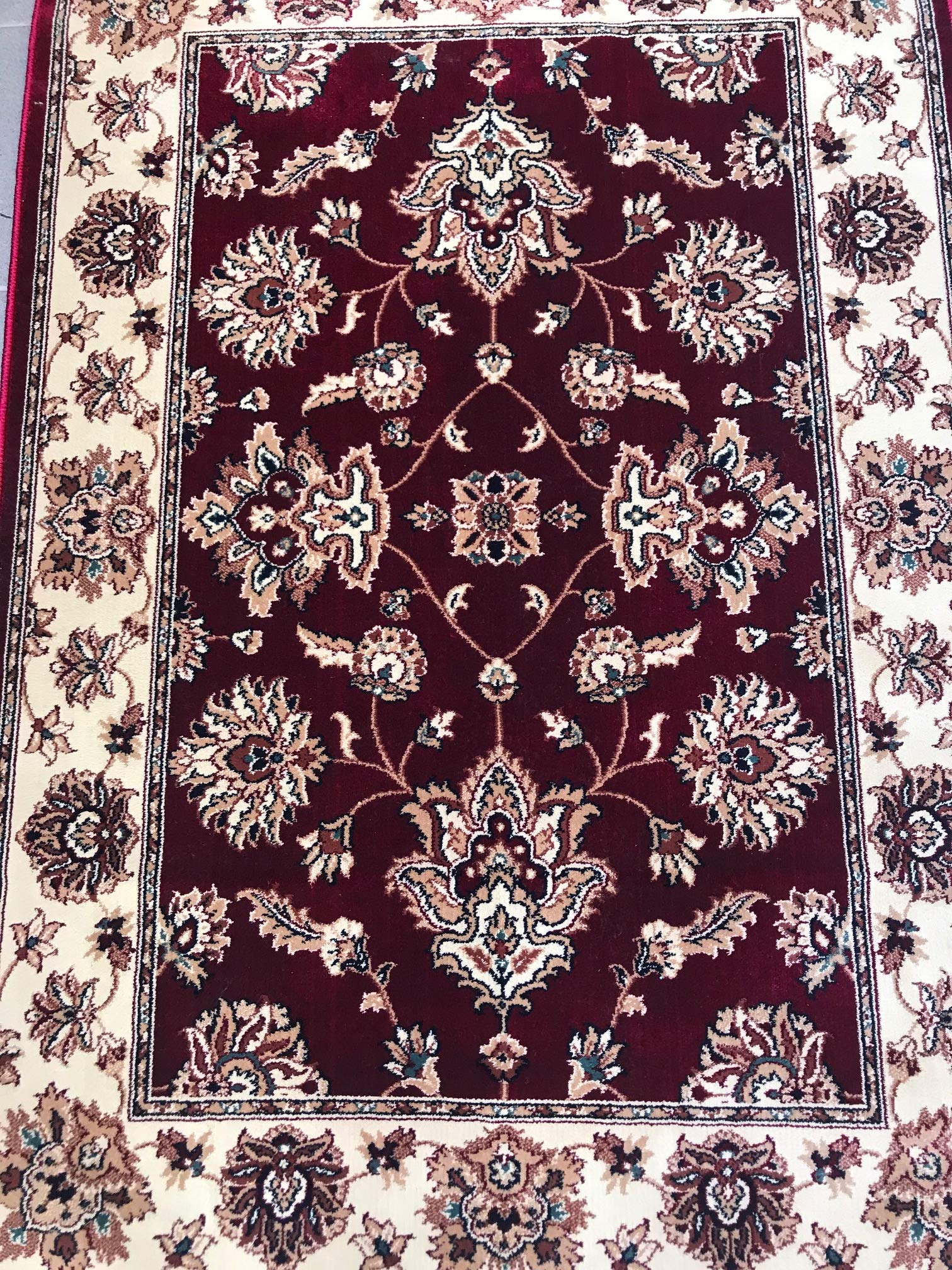 Tappeto Orientale Classico | Misura 100 x 140 cm | Altezza Pelo 6 mm | Peso 2200 gr/mq | Tessitura Wilton a Telai Meccanici | 100% Poliestere di Viscosa, Rosso e Beige