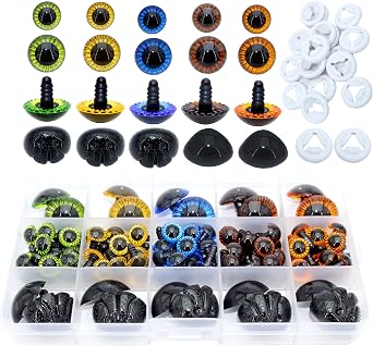 1Box60pcs Plastic Safety Eyes and Nose set with Washers For Crafts, DIY Making Supplies