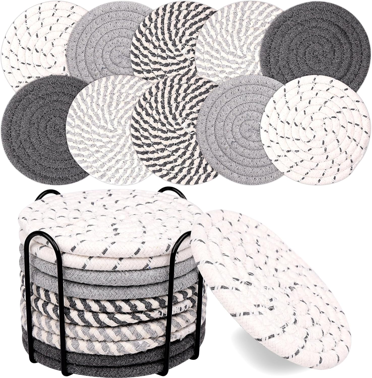 Amazon.com: Mckanti 10 Pcs Round Cotton Coasters with Holder, 5 Colors ...