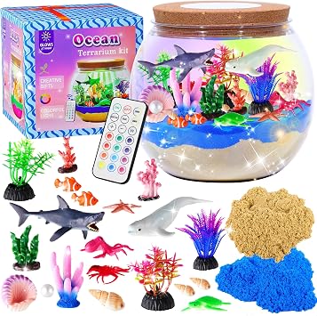 Gifmore Ocean Light Up Terrarium Kit for Kids, DIY Shark Sea Animal Crafts Toys, Birthday Presents for Boys Girls Ages 4-12