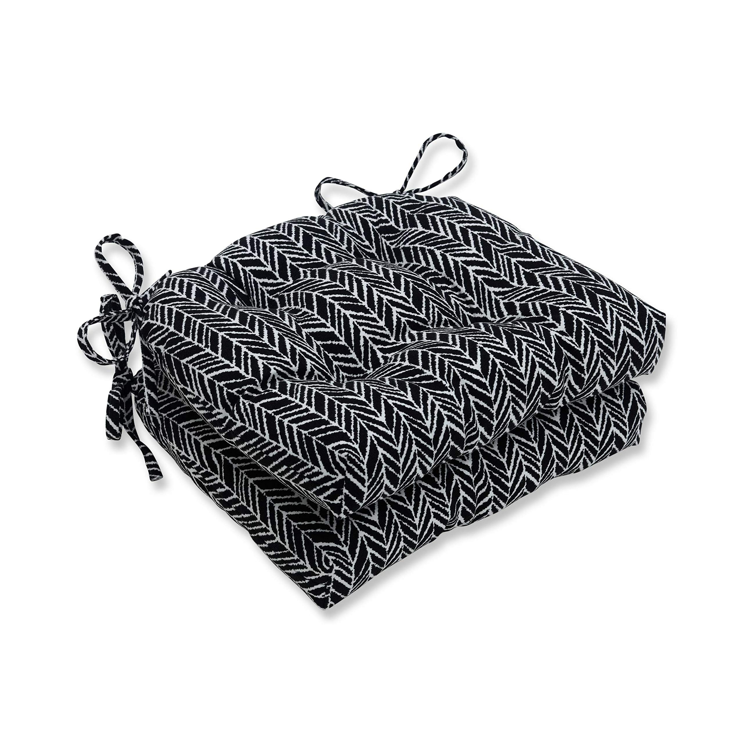 pillow perfect 661926 outdoor/indoor herringbone night chair pad, 17.5" x 16.5", black, 2 pack