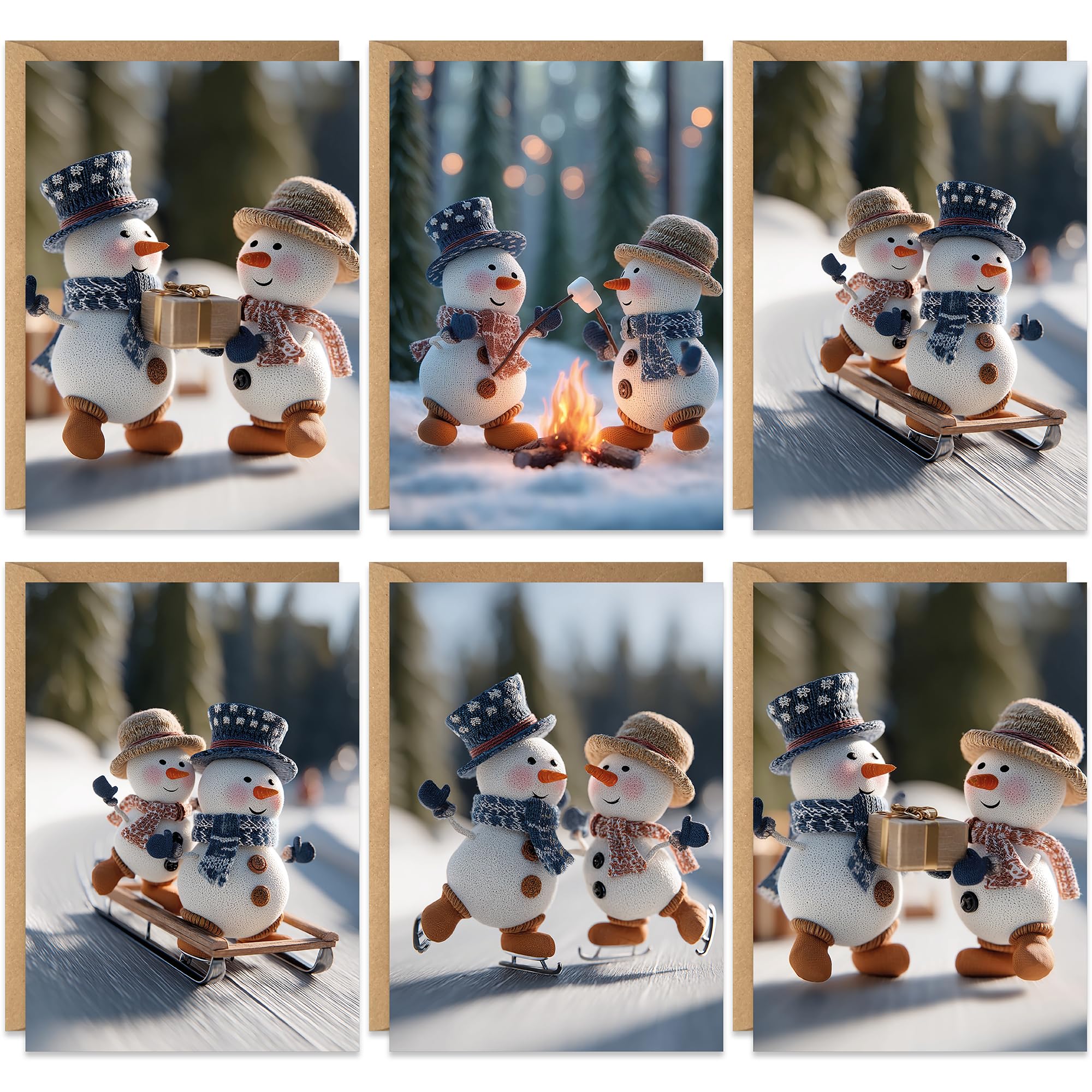 Christmas Cards Packs of 20, 4 Winter Festive Snowman Scene Designs, Eco-friendly and, Blank Inside with Premium Envelopes, 2026 Multipack Bulk Set, For Friends Family School Colleagues
