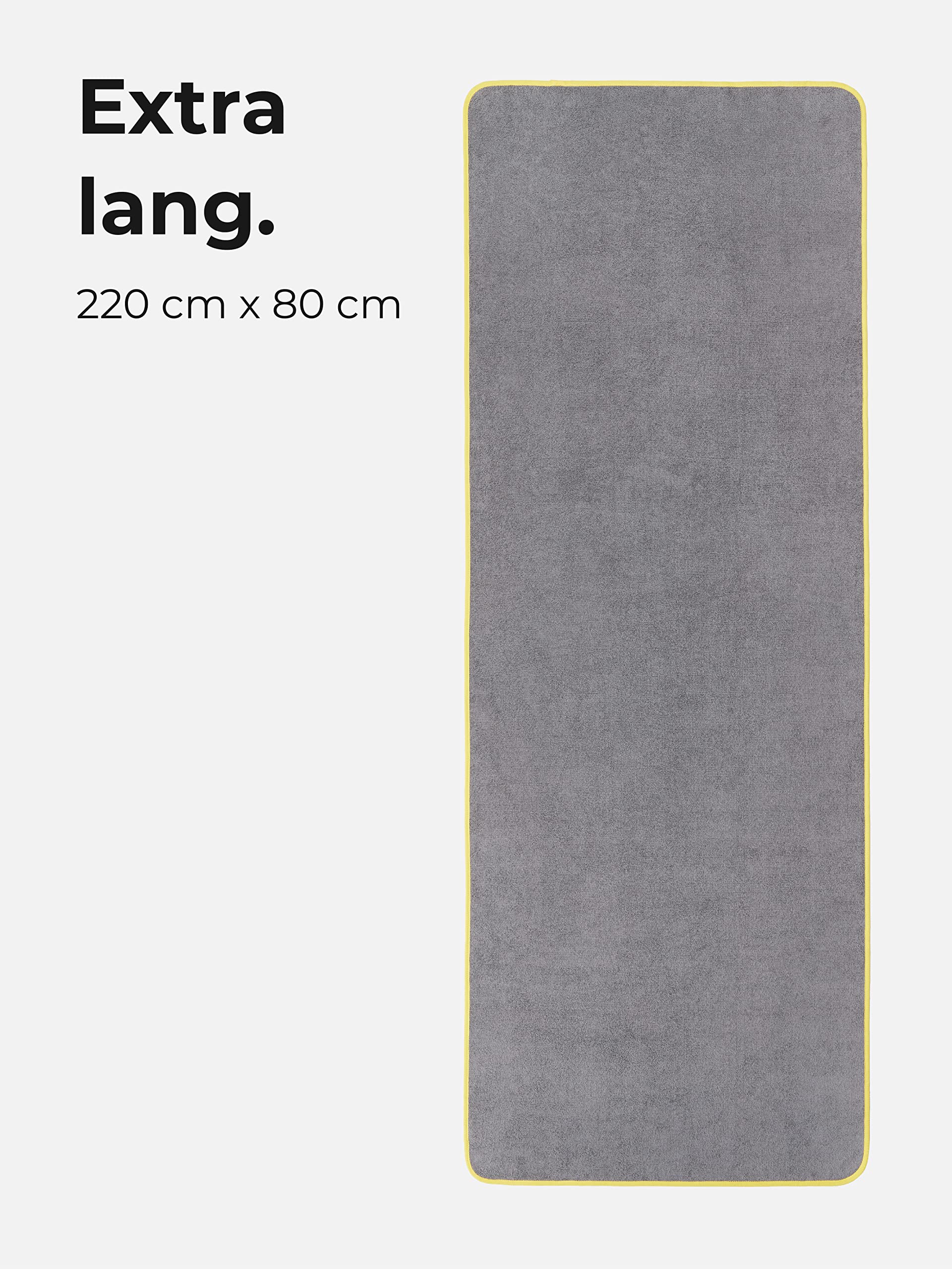 Sowel® Saunahandtuch 220 x 80 cm, 100% Bio-Baumwolle, Strandtuch XXL, Badetuch Groß, Saunatuch, Handtuch, Strand, Sauna, Damen und Herren, Grau/Gelb