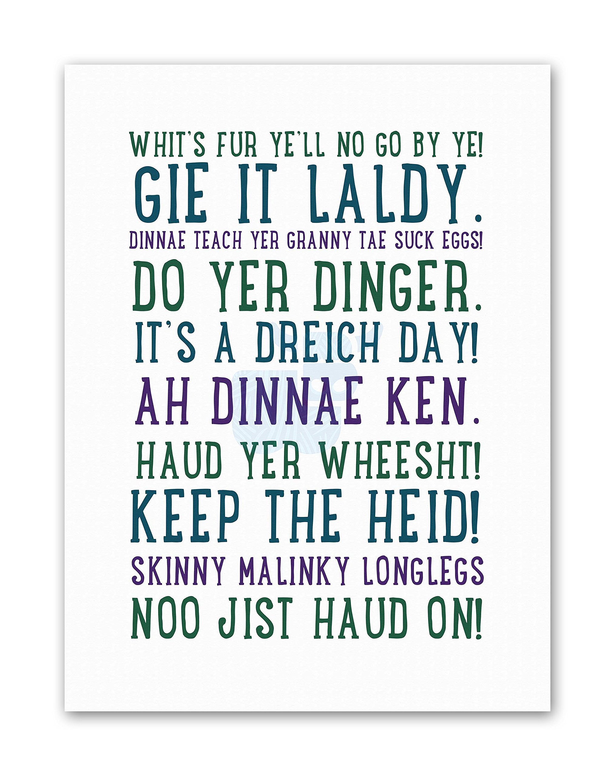 Wee Blue Coo Scottish Sayings Phrases Scotland Typograph Quote Canvas Art Print